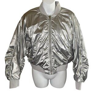 Bershka Less Issues Puffer Jacket Silver Reflective Women's Size US Large